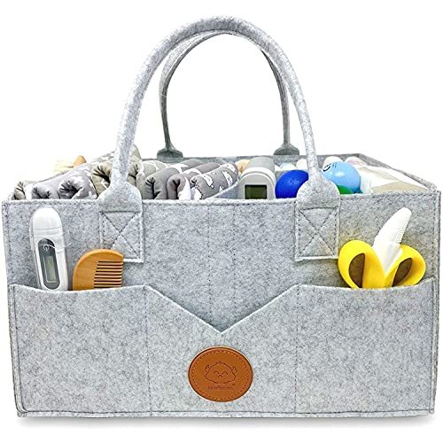 Baby Diaper Caddy Organizer - Large Diaper Organizers For Changing Table - Felt Baby Caddy Diaper Holder - Storage Caddy - Changing Basket For Baby Boy, Girl - Nursery Organization (Classic Gray)