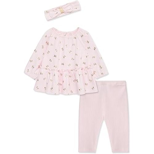 Little Me Baby Girls' 3-Piece 100% Cotton, Tunic, Legging and Headband Set, 3 Months to 24 Months