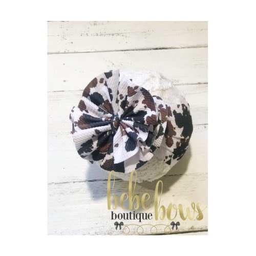 Cow Print Baby Girl Messy Bow Headwrap, Western Baby Girl Headband, Baby Shower Gift Messy Bow, Toddler Head Wrap with Big Bow, Rodeo