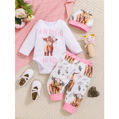new herd newborn boy girl bodysuit onesie highland cow - Temu