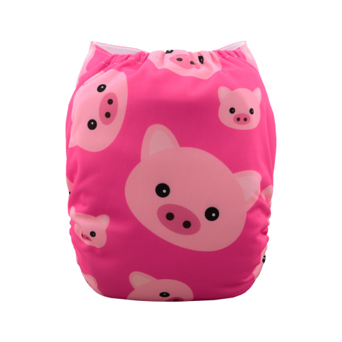ALVABABY Positioning Cloth Diaper - One Size Adjustable Washable & Reusable Diaper for Babies and Toddlers (Pink Pig, YD35A)