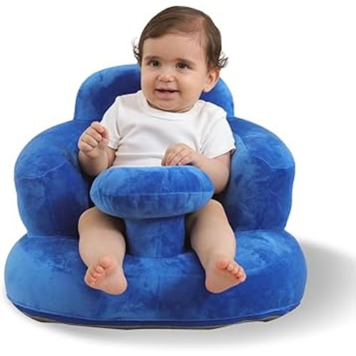 Velvet-Covered Inflatable Baby Seat with Built-in Pump | A Supportive Bumbo Seat for Babies 3-36 Months | Perfect for Learning to Sit, Feeding, Floor Time & Camping (Velvet Tray-Blue)
