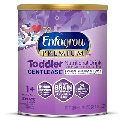 Enfagrow PREMIUM Gentlease Toddler Nutritional Drink, Made with Real Milk, Designed to Ease Fussiness, Gas & Crying, Brain-Building Omega-3, Nutrients for Growth & Immune Support, Powder Can, 29.1 Oz