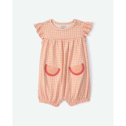 Baby Girl Orange Gingham Romper - Orange | Carter's