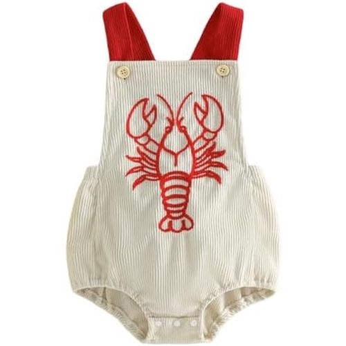 Newborn Baby Boy Girl Summer Clothes Crawfish Tractor Sleeveless Overalls Bubble Romper Corduroy Backless Bodysuit