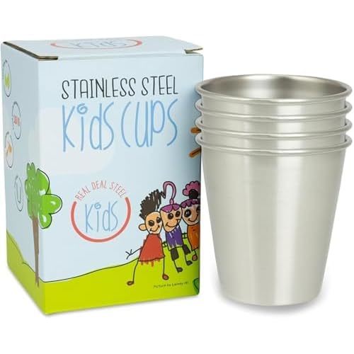 Stainless Steel Kids Cups - Metal Cups for Children and Toddlers, Premium 10 oz Stackable Drinking Glasses, BPA Free, Unbreakable (Natural Stainless Steel)