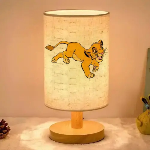 1pc lion king pattern wooden base table lamp linen - Temu