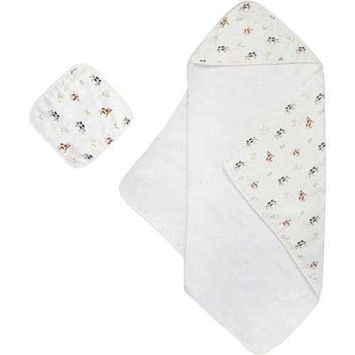 Bamboo Viscose Baby Hooded Towel & Washcloth Set for Babies and Toddlers, Soft & Absorbent, 70% Viscose from Bamboo, 30% Cotton Muslin - Imported (Cow)