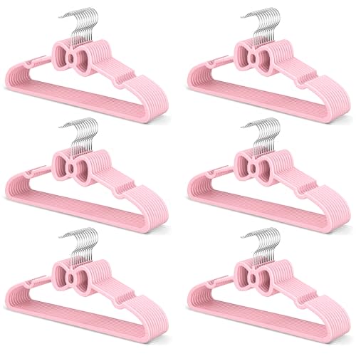 Pink 15.5 Inch 60 Pack Butterfly Bow Plastic Hangers | Durable,Sturdy,cute,Rotating Hook,Thin Space Saving,Closet Organizer for Skirt,Camisole