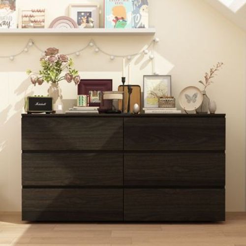 Famapy Dark Brown 6-Drawers Dresser Modern Chest of Drawers Sideboard Console Table