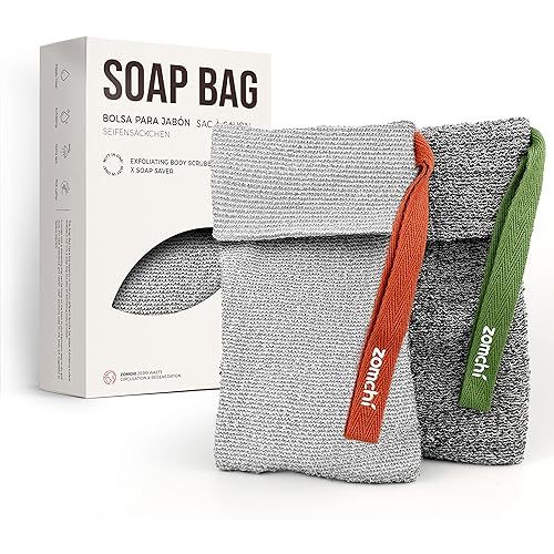 ZOMCHI 2 Pieces Different Roughness Soap Pouch and Soap Saver Pocket for Use in Shower, Body Scrubber Shower Sponge, Premium Exfoliating Soap Bag