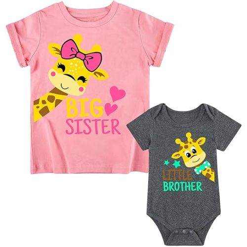 Funnycokid Big Sister Little Brother Matching Outfits Toddler Girl Shirt Newborn Boys Clothes