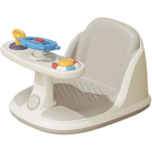 Baby Bath Chair, Designed for 6-36 Months Baby, Portable Toddler Bath Chair, Non-Slip, Suitable for Floor, Bathtub, Tub. (Toy Armrests)