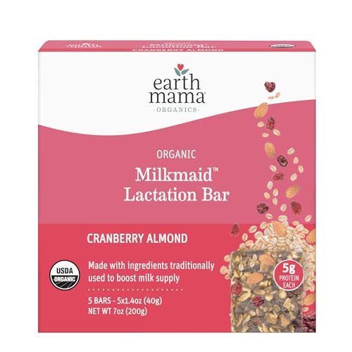 Earth Mama Organic Milkmaid® Lactation Bars, Cranberry Almond, 5 Count – USDA Certified Organic Breastfeeding Snacks Made with Ingredients Traditionally Used to Boost Breastmilk Supply
