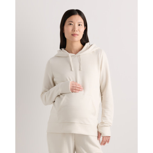 SuperSoft Fleece Maternity & Nursing Hoodie in Off White
