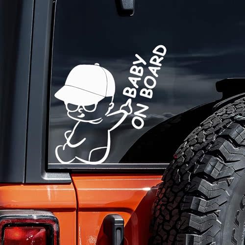 2pcs Baby on Board Vinyl Car Sticker - Cute Cartoon Baby in Hat Design, 5.51"x5.91", Self-Adhesive, Easy to Apply, Vehicle Safety Decal - Playful Design Vinyl Sticker |CZ225 -White