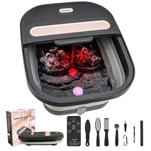 Collapsible Foot Spa Bath with Heat and Massage Rollers,Bubbles, Temperature Control, Remote Control, Pedicure Kit
