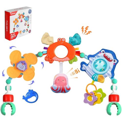 Lynncare Adjustable Arch Bassinet Toys for Infant & Toddlers, Stroller Arch, Baby Crib Toys with Fascinating Hanging for Stimulating Baby’s Senses and Developing Motor Skills
