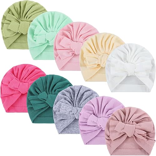 10 Pcs Preemie Hats Cotton Preemie Caps Bows Turban Premature Baby Boys Girls Hospital NICU Hat