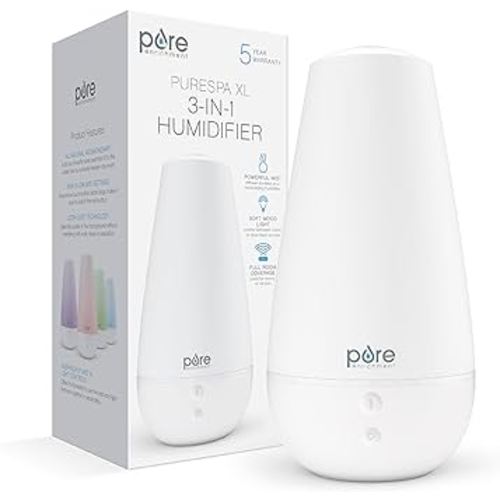 Pure Enrichment® PureSpa™ XL 3-in-1 Cool Mist Humidifier, Essential Oil Diffuser & Mood Light - 2L Tank Provides Powerful Mist Coverage up to 350 sq ft in Bedroom, Office & Large Rooms