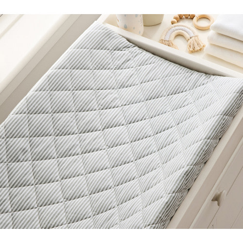 Oxford Stripe Organic Quilted Changing Pad Cover