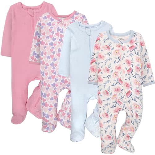 Baby Essentials Girls 4 Piece Patterned and Solid Pack Footies