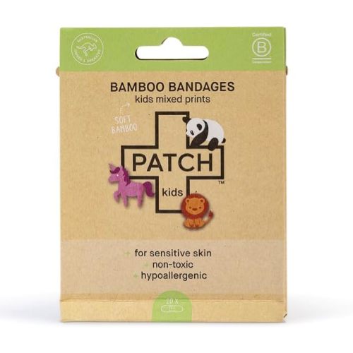 PATCH Natural Eco-Friendly Bamboo Adhesive Sensitive Skin Bandages, Cute Kids Prints Hypoallergenic Bandages for Sensitive Skin, Compostable, Biodegradable, Latex Free and Plastic Free, 20pk