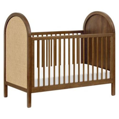 Babyletto Bondi Cane 3-in-1 Convertible Crib with Toddler Bed Conversion Kit - Natural Walnut with Natural Cane