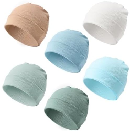 DRESHOW BQUBO 6 Pack Baby Newborn Hats Set for Unisex Infant Newborn Toddler Soft Beanie Hat for Boys Girls 0-24 Months