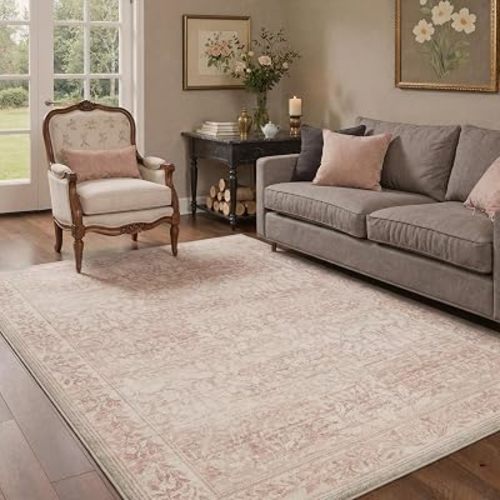 GENIMO 6x9 Washable Living Room Area Rug, Non Slip, Cream Blush