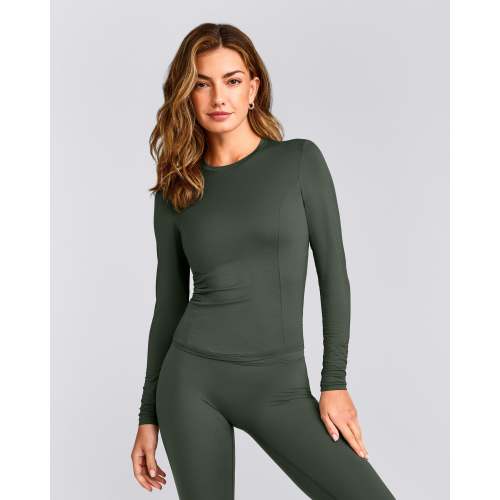 Mellow™ Motion Crew Neck Long Sleeve Top | Dark Khaki