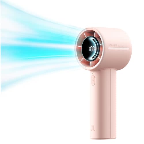 JISULIFE Handheld Turbo Fan Life10s, 5000mAh Rechargeable Portable Fans,Up to 28 Hours Working,5 Speed Strong Wind,Personal Mini Fan for Travel Outdoor Camping Beach Makeup（pink）