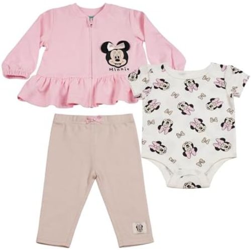 Magic Threadz Disney Clothes Baby Girls Jacket Layette Set – Minnie Mouse Outfit Set with Bodysuit & Pants (Sizes 0M–9M)