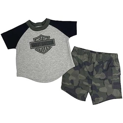 Harley-Davidson Baby Boys' 2-Piece Infant B&S Raglan Tee & Camo Short Set