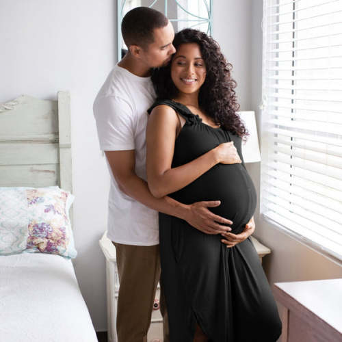 Ruffle Strap Labor & Delivery Gown | Black
