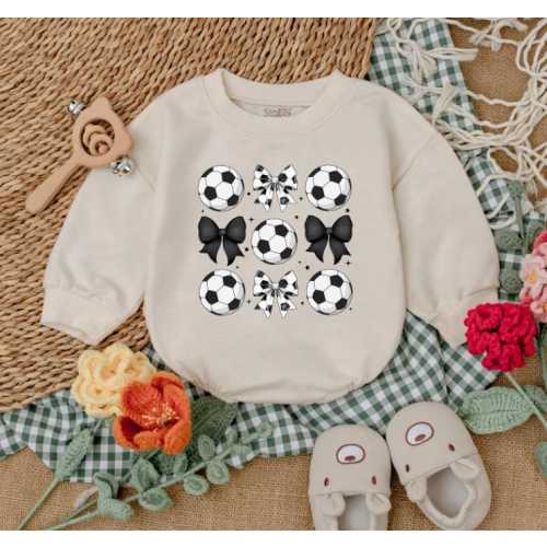 Cute Soccer Bow Baby Romper Sweatshirt, Vintage Soccer Bow Baby Bodysuit, Gameday Outfit, Baby Girl Clothes, Game Day Season, Soccer Baby