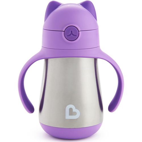 Munchkin Cool Cat Sippy Cup with Straw for Toddlers, Stainless Steel Straw Cup, 8 Ounce, Purple