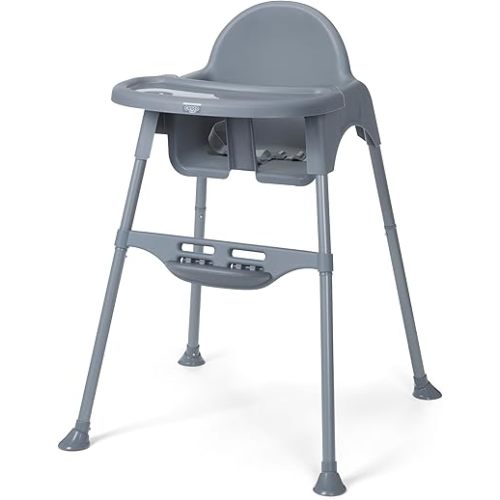 Cosco Kids Canteen High Chair Lightweight Portable Baby Feeding Chair with Adjustable Tray, Easy to Clean, Kitchen or Dining Use, Toddlers Up to 33 lbs, Mono Grey