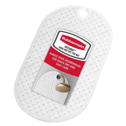 Rubbermaid INSTAMAT Tub Mat, Non-Slip Bath Mat Hangs on Showerhead for Fast Drying, BPA-Free TPE, 27.2" x 15.2", White