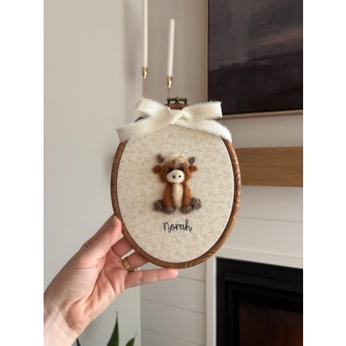 Hand Felted Highland Cow - Nursery Decor, Baby Room, Toddler Room, Kids Room, Baby Shower Gift, Wall Decor, Heirloom, Farm cowboy Nursery