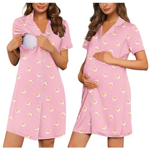 Ekouaer Nursing Nightgown Labor and Delivery Gown Maternity Pajamas Dress | Breastfeeding dress button design short sleeves labor and delivery hospital stay postpartum nights and home lounging