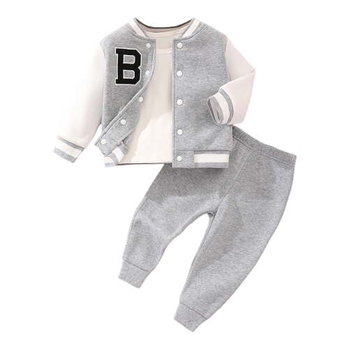 NIEWTR Baby Boy Outfits Long Sleeve Pullover Sweatshirt Toddler Boys Pants Clothes Set Fall Winter 2Pcs Fall Winter Set for 0 6 12 18 24 M 1t 2t 3t 4t 5t 6t,Grey,12-18 Months