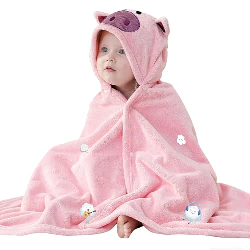 Toddler Baby Bath Towel with Hood 27.5"X55" Ultra Absorbent Soft Cozy Comfort Bathrobe Blanket, 0-6 Years Infant Shower Towel for Girls & Boys(Blush)