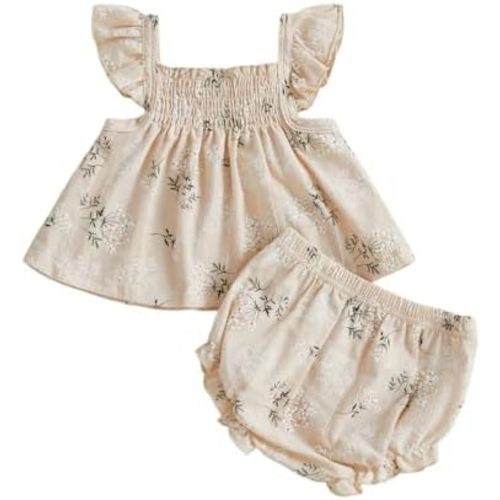 Summer Baby Girl Newborn Clothes Flying Sleeve Ruffle Tops Dress Shorts Set Cute Boho Infant Girl Bloomers Outfits