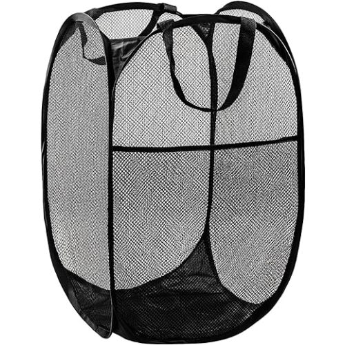 Pop Up Hamper, 1 PCS Mesh Pop Up Laundry Hamper, Foldable Mesh Laundry Basket with Space-Saving Design for Home, Dorm, Travel & Storage - Black