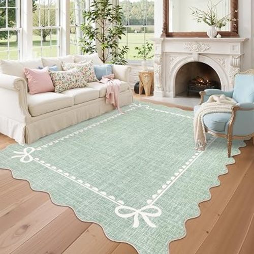 GarveeHome Scalloped Bow Rug 5x7 Washable Rugs for Living Room, Sage Green