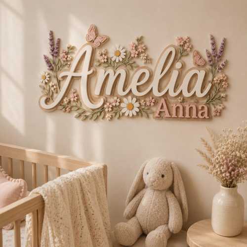 Custom Wooden Name Sign - Floral Nursery Decor, 3D Wood Name Plate for Baby Girl Room, Personalized Newborn Gift