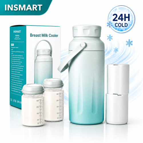 INSMART Breast Milk Cooler with 2 Bottles, Portable Breastmilk Chiller for Travel & Work, 24H Insulated Milk Storage Container for Breastfeeding Moms, BPA-Free Baby Bottle Storage Set