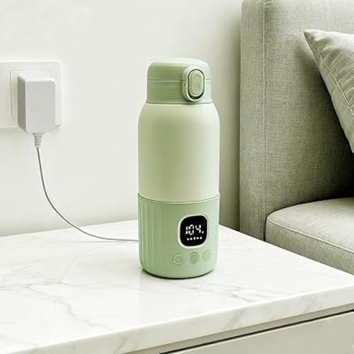 Portable Milk Warmer for Travel, 12.8 oz Baby Bottle Warmer with 100w Fast Heating, Formula Container to Go for Breast Milk, Accurate Temp Control, Travel Portable Milk Water Warmer for Breastmilk