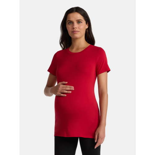 Time and Tru Women's Maternity Non Shirred Tee with Short Sleeves, Sizes S-XXL
